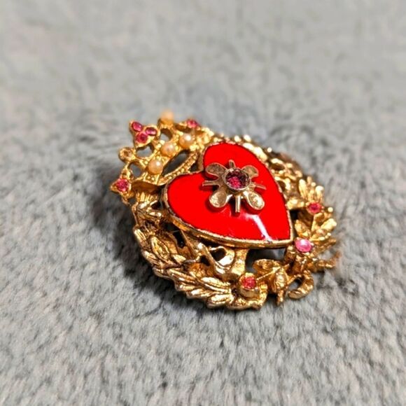 Vtg/Rare 1950s CORO Goldtone, Enamel, Brooche w/ Rhinestone & Seed Pearl Accents - Picture 13 of 13